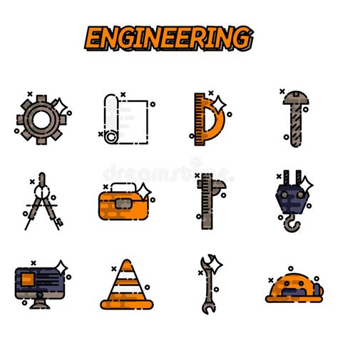 Engineering Flat Icons Set Stock Vector Illustration Of Factory 90798764
