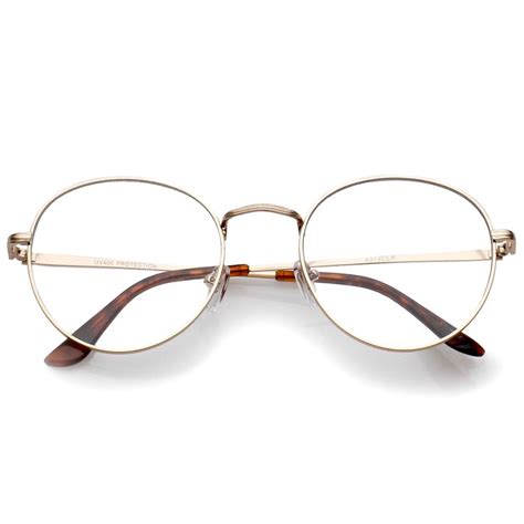 Sunglassla Classic Slim Metal Frame Clear Flat Lens Round Eyeglasses 52mm Gold Clear