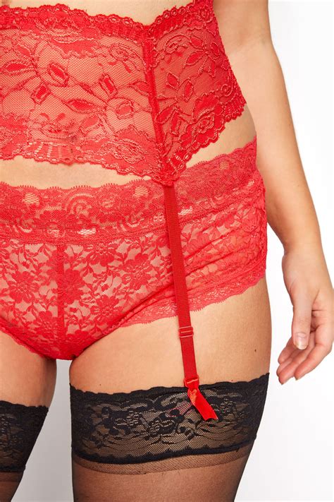 Red Deep Lace Suspender Belt Yours Clothing