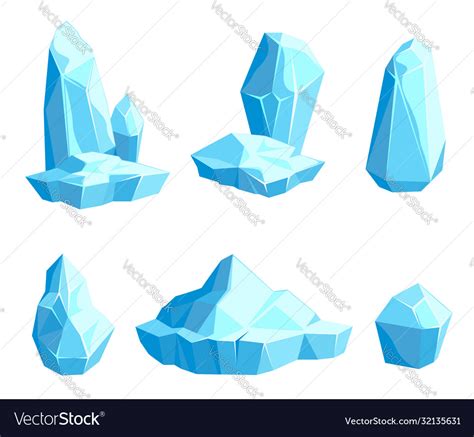 Set Pieces And Crystals Ice Icebergs Royalty Free Vector