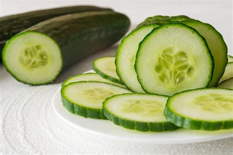 Slices Of Cucumber On A Plate Stock Photo Image Of Juicy Kitchen