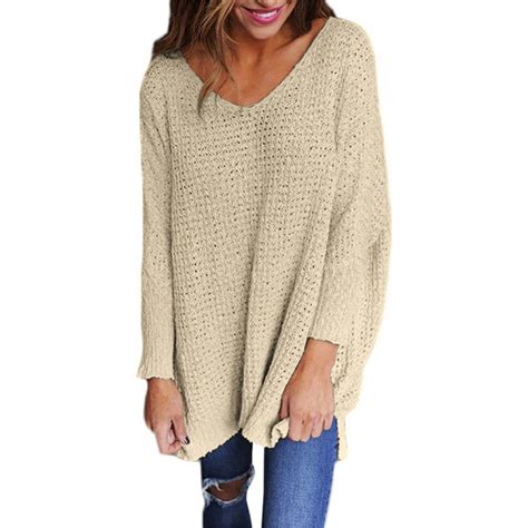 Autumn Casual Pullovers Sweaters Women Hollow Out Loose V Neck Top Long