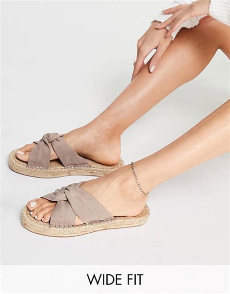 Asos Design Wide Fit Jolly Knotted Mule Espadrille In Beige Asos