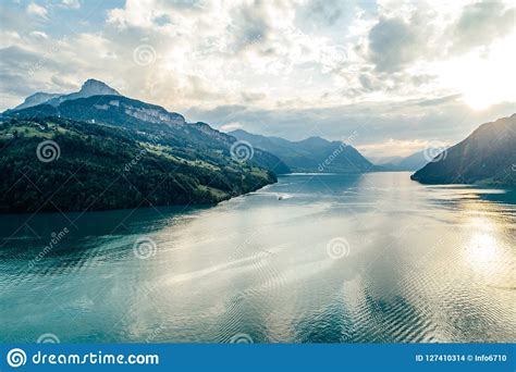 Swiss Mountain Lake Nature Drone Aerial Photo Panorama