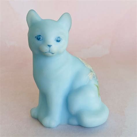 Fenton Burmese Blue Satin Glass Cat Figurine Hand Painted Artist Signed Vintage Fenton In 2020