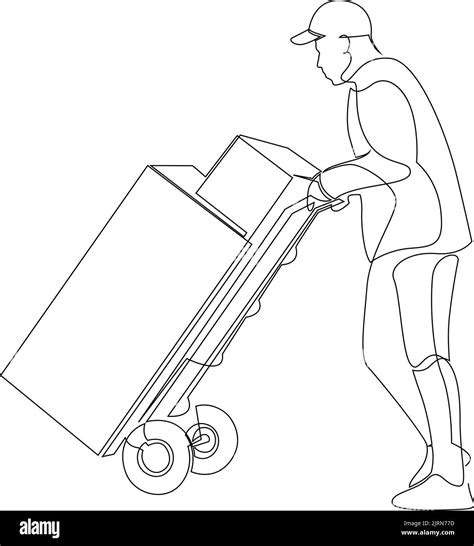 Delivery Man Carrying Cardboard Boxes On A Trolley Delivery Service