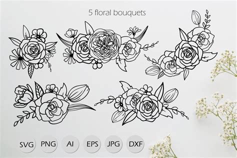 5 Floral Bouquets With Roses SVG
