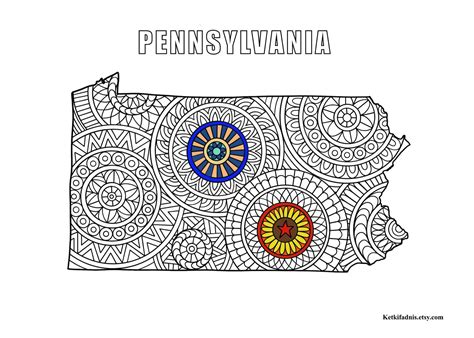 Pennsylvania Map Colouring Page Digital Download Pdf Etsy