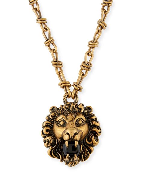 Gucci Lion Head Necklace With Simulated Pearl Neiman Marcus