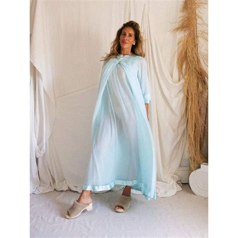 60s Light Blue Layered Chiffon Nightgown And Robe Set Thrilling