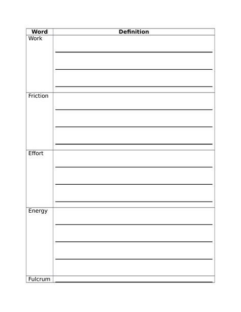 Blank Vocabulary Worksheet Template Worksheets For Home Learning
