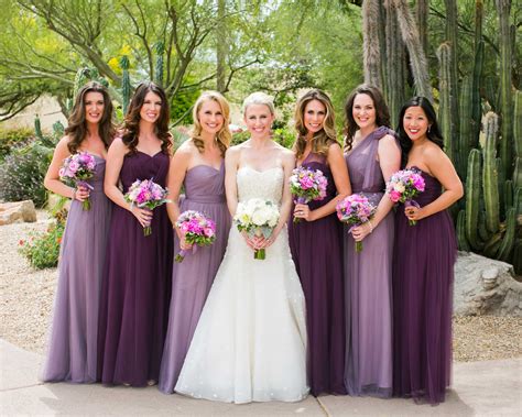 Bride And Bridesmaids In Dresses In Shades Of Purple