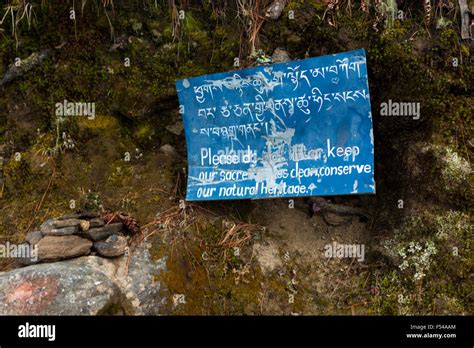Do Not Litter Sign On Path To Tiger S Nest Monastery Near Paro Bhutan