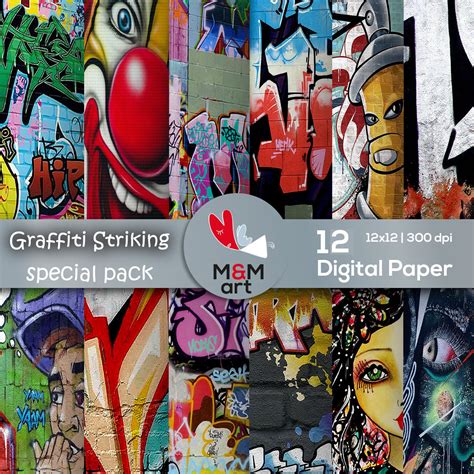 Print Graffiti Striking Digital Papers Sheet 12 Unique Large Etsy