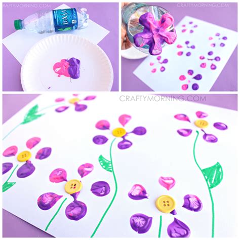 Make Bottle Print Button Flowers Crafty Morning
