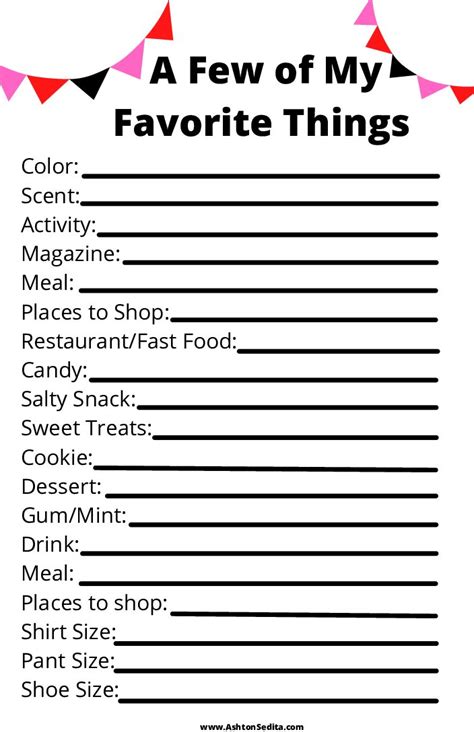 Favorite Things List Ashton Sedita