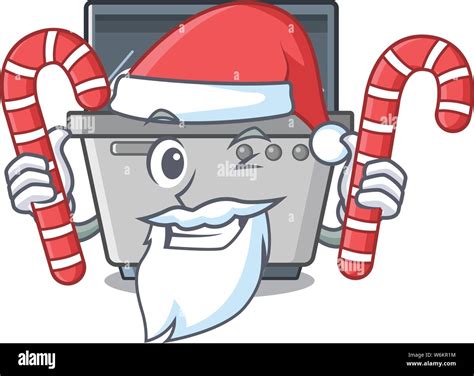 Santa With Candy Dishwasher Machine Next To Cartoon Stove Stock Vector