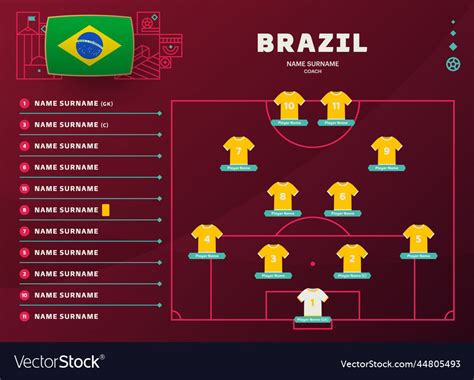 Brazil Line Up World Football 2022 Tournament Vector Image