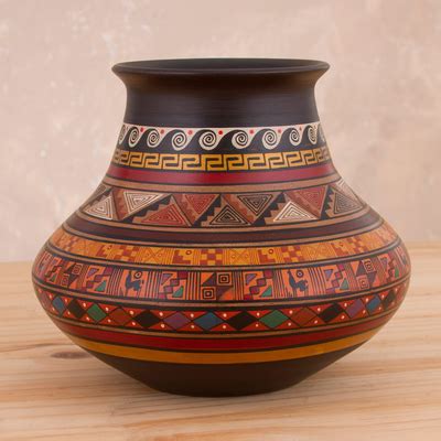 Traditional Inca Ceramic Decorative Vase Crafted In Peru Divine Inca