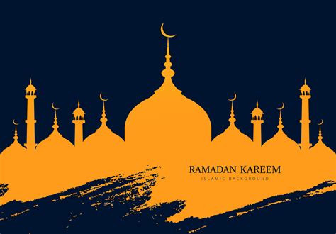 Ramadan Kareem Mosque Silhouette With Blue Grunge Stroke 1053670 Vector