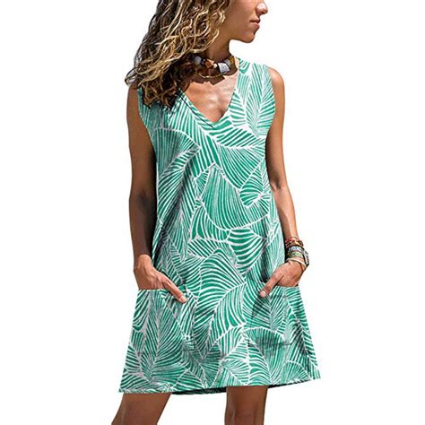 Fnac Womens Summer Casual Sleeveless Floral Printed Swing Dress Sundress With Pockets