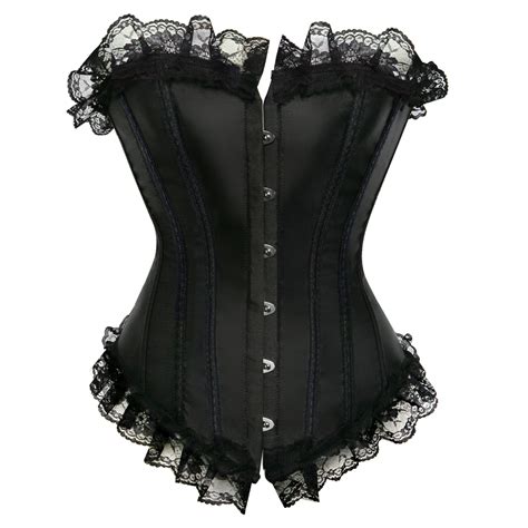 corsets classic gothic satin lace trim boned bustiers clubwear bridal