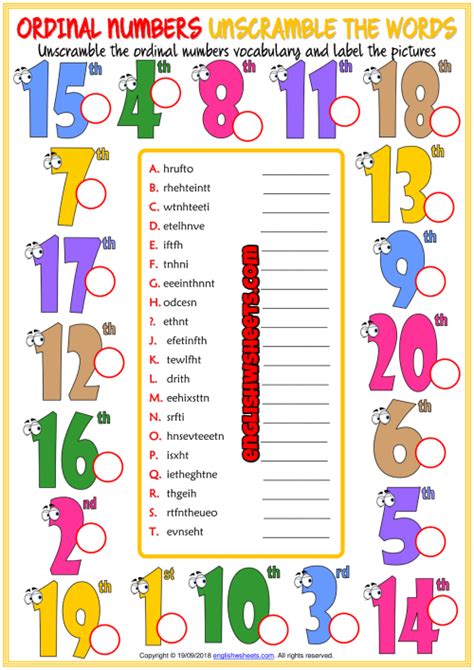 Ordinal Numbers Unscramble The Words Esl Worksheet Vocabulary
