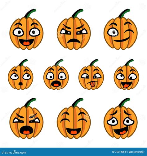 Halloween Cute Cartoon Pumpkins Icon Set Stock Vector Illustration Of