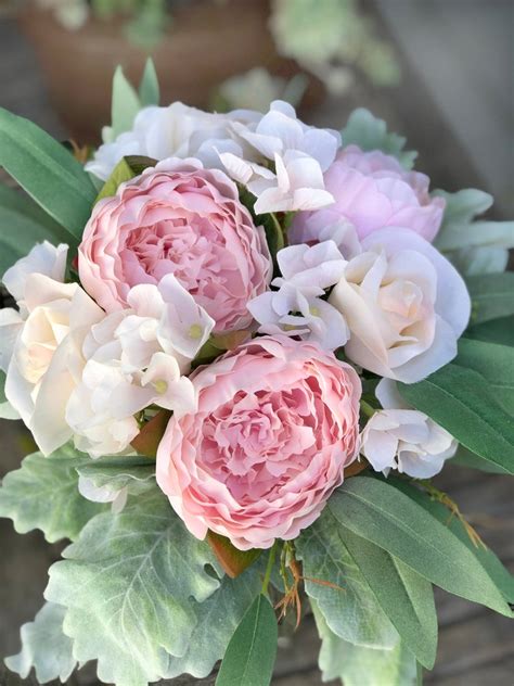 Blush Pink Peony And Eucalyptus Wedding Bouquets Artificial Etsy In