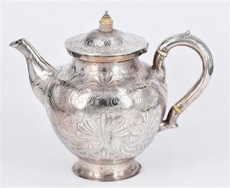 Engraved Victorian Sterling Silver Teapot With Ivory Handle Tea