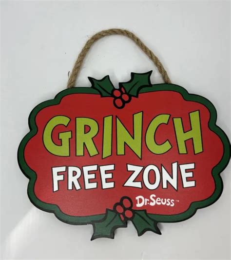 Grinch Free Zone Dr Seuss Sign Holiday Whoville Christmas Home Decor