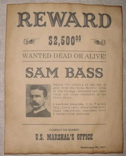 Sam Bass Wanted Poster Western Outlaw Old West Picclick