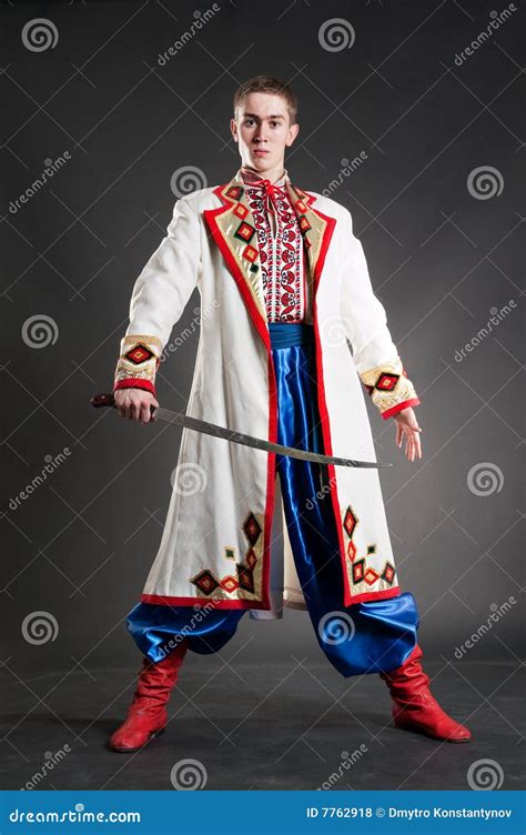 Armed Young Cossack In National Ukrainian Dress Stock Photo Image
