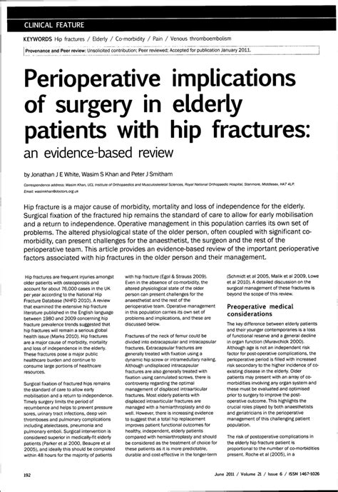Pdf Perioperative Implications Of Surgery In Elderly Patients With Hip Fractures An Evidence