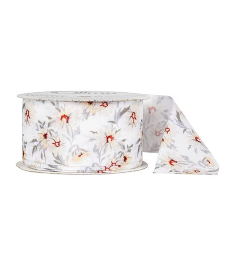 Offray 15 White Floral Single Faced Satin Ribbon Joann