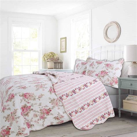 Cozy Line Home Fashions Romantic Cottage 3 Piece Peachy Pink Peony