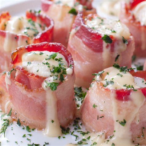 Bacon Wrapped Scallops Baked In The Oven With Maple Cream Sauce