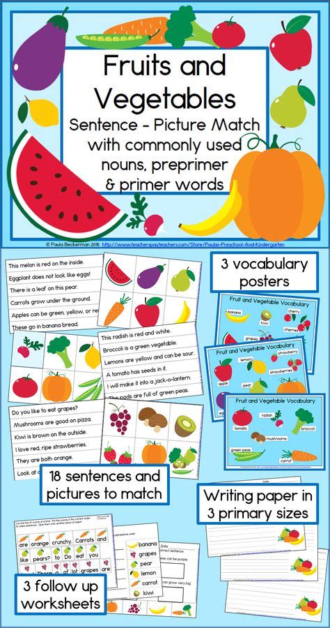 Fruits And Vegetables Sentence Picture Match Reading Center Food And