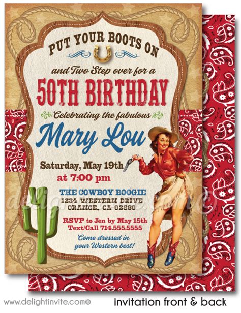 cowgirl birthday invitations 50th birthday themes western birthday party cowgirl party