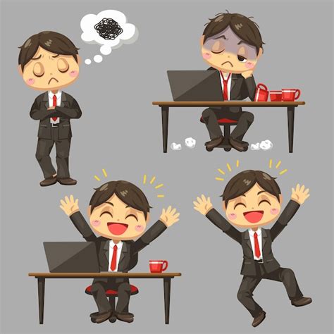 Premium Vector Difference Feeling Of Businessman Working In Busy Hour
