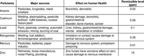 Types Of Heavy Metals And Their Effect On Human Health Download Table