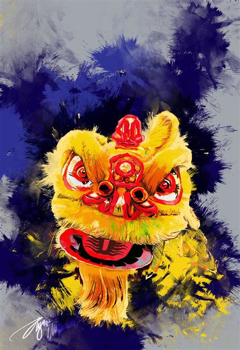 Barongsai Lion Art Canvas Painting Tutorials Chinese Lion Dance