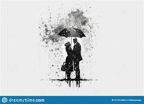 A Couple Kissing In The Rain Under Umbrella Concept Of Intimacy And