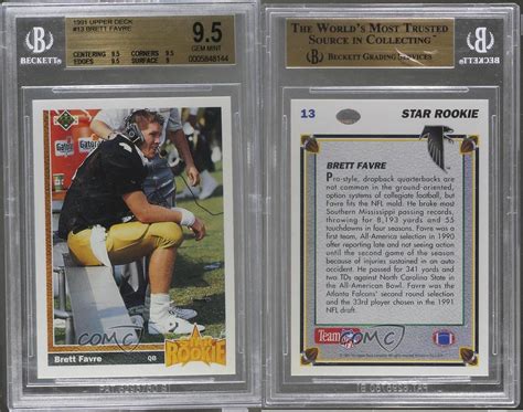 Some of the designs are rather boring but some are just as flashy as the legendary favre himself was… if you ever watched favre play. 1991 Upper Deck #13 Brett Favre BGS 9.5 Atlanta Falcons RC Rookie Football Card | eBay
