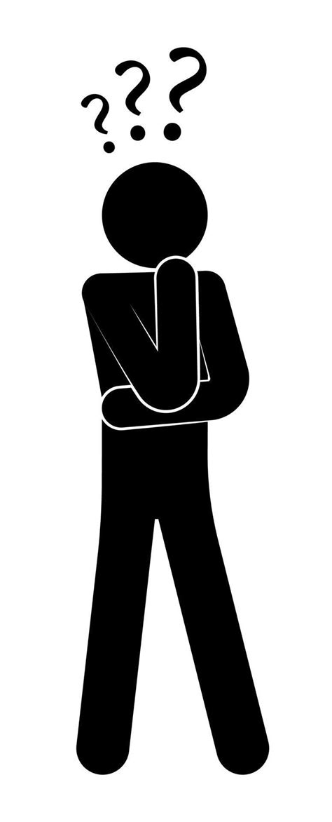 stick figure man stands in thought confusion making difficult decisions answering questions