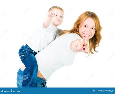 Mother And Son Point Out Stock Photo Image Of Entertain