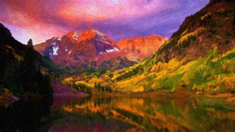 Mountains Painting Landscape Painting Mountains Hd Wallpaper