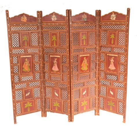 Antique Indian Folding Screen Inlay Room Divider 1920