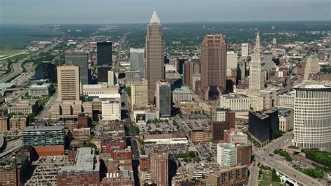 48k Stock Footage Aerial Video Of Downtown Cleveland Skyscrapers And