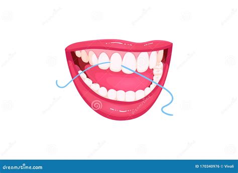Vector Icon About Dental Care Girl Brushing Flossing Teeth Stock
